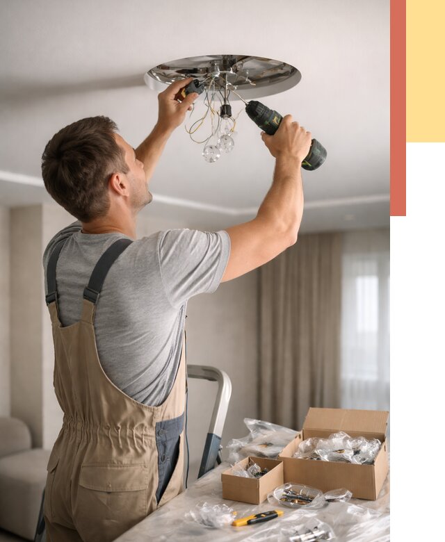 Установка люстры в натяжной потолок в Тутаеве от 1258 руб. | Быстро и недорого — ОТДЕЛОЧНИК-Ттв