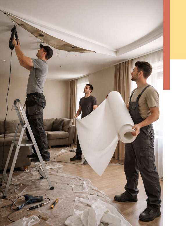 Замена полотна натяжного потолка в Тутаеве от 9960 руб. быстро и недорого | ОТДЕЛОЧНИК-Ттв