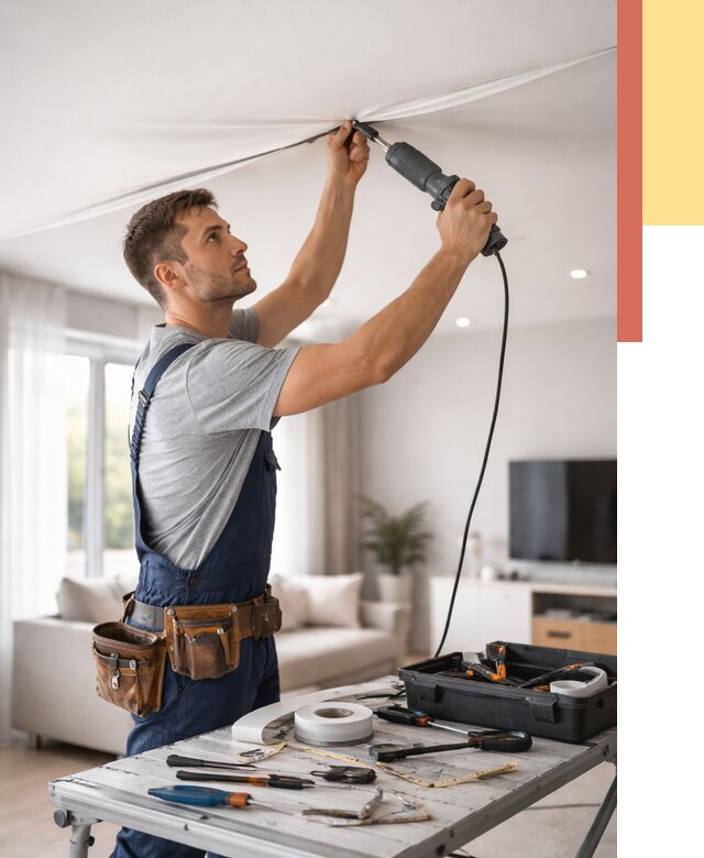 Ремонт натяжных потолков в Тутаеве от 9960 руб. под ключ — ОТДЕЛОЧНИК-Ттв