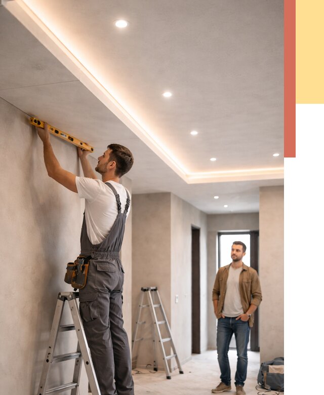 Потолок из гипсокартона с подсветкой в Тутаеве от 786 руб./м2 под ключ | ОТДЕЛОЧНИК-Ттв