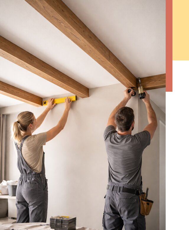 Монтаж декоративных балок на потолок в Тутаеве от 4403 руб. — ОТДЕЛОЧНИК-Ттв